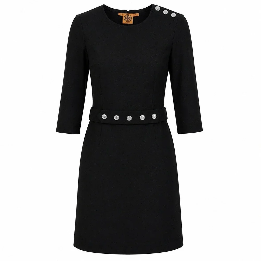Tory Burch Black Wool Blend Sheath Dress Womens Size 4 Belted Career Office